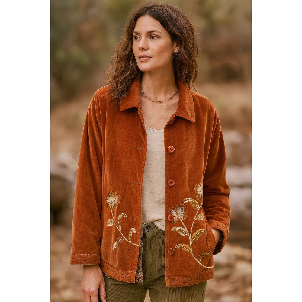 Jessica Holbrook Velvet Jacket Floral‎ Embroidered Boho Artist Indie Sz 3X